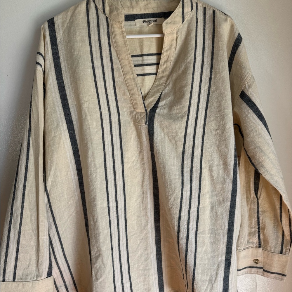 Rip Curl Cream and Black Striped Women’s Surf Shirt